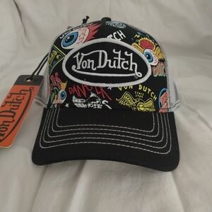 Von Dutch Black Graphic Art Trucker Hat Snapback Adjustable, NWT